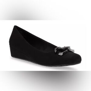 NEW Anne Klein Women's Marika Black Suede Wedge Flats Size 7.5M